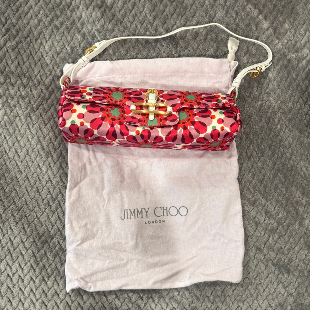 Jimmy Choo Pink Floral Satin Flap Shoulder Bag 2JC113